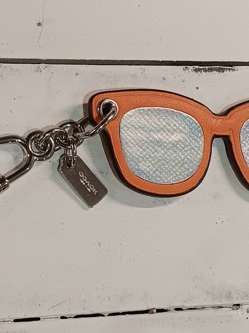 Coach Orange Leather Sunglasses Keychain Charm with Silver Lenses